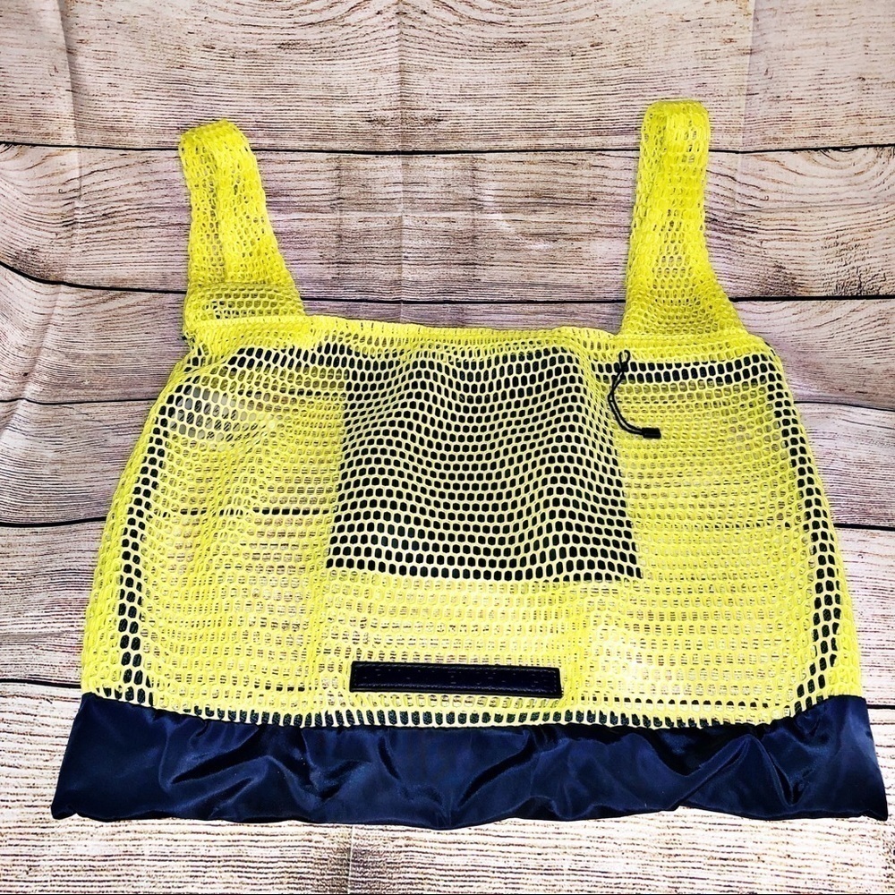 NWOT Armani Exchange Neon Yellow and Blue Large Mesh Shopper